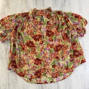 Anthropologie The Estela Sheer Floral Short Sleeved Blouse